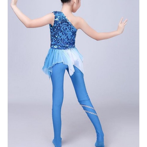 Blue jazz dance costumes stage performance modern dance mermaid fish anime cosplay water cosplay outfits dresses